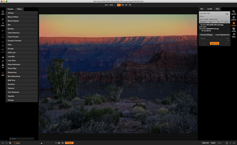 ON1 Photo RAW 2018 Effects Module Preview ON